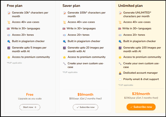 Rytr pricing Page 