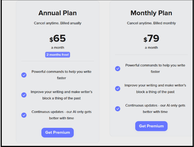 Shortly AI pricing page Shortly AI pricing page