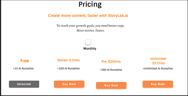 StoryLab AI Pricing Page StoryLab AI Pricing Page